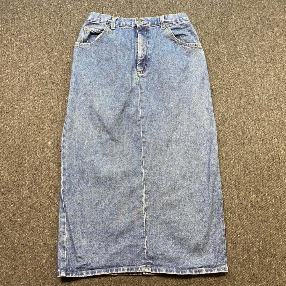 St Johns Bay Denim Maxi‎ Skirt Sz 10 Womens Blue Boho 90s Grunge High Waist Slit
